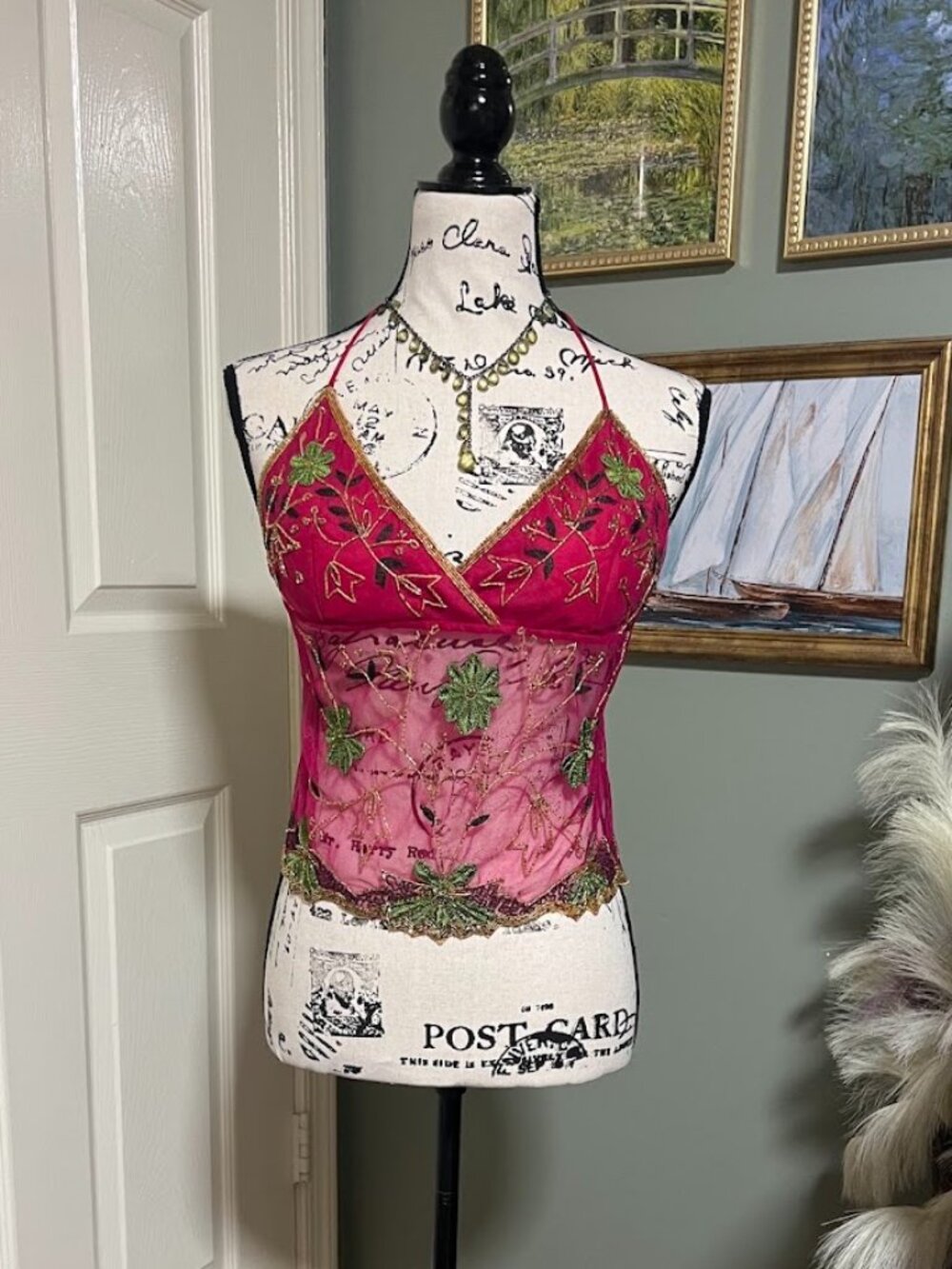 Vintage Y2K ING.com Beaded Fairycore Whimsigoth Embellished Top Size M